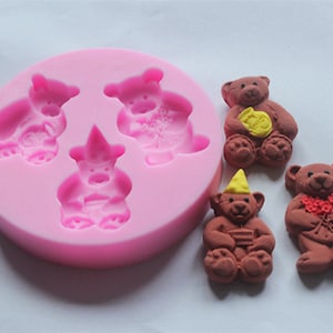 Molde de ursos de pelúcia, molde de silicone para urso, chocolate, animais, biscoitos, sabão, vela, chá de bebê, decoração de bolo, ferramentas de cozimento, gj324