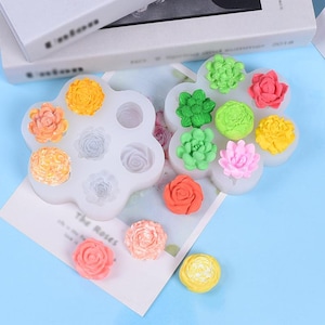Multi Blumen Silikonform Sukkulenten 3,5 cm Cabochonform Flatback Clay UV-Harz Form Schmuckherstellung Fondant Candy Wax Cupcake Dekor G374