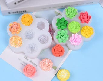 Multi Flowers Silicone mold Succulents 3.5cm Cabochon Mold Flatback Clay UV Resin Mold Jewelry making Fondant Candy Wax Cupcake Decor G374