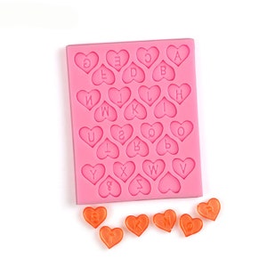 Heart Shape Letter Silicone Mold Jelly Resin mold, Letter Pendant Silicone mold Fondant Candy epoxy mold,DIY Cake Decoration Soap Mold,GJ56