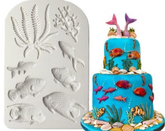 Molde de resina de animales del océano, molde de silicona de Coral marino, molde de gelatina de silicona para peces, molde de pudín, decoración de pasteles DIY, molde de jabón, GJ1