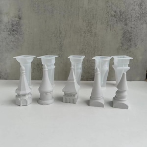 Torre Castillo Molde de construcción Molde de silicona Casa Cabina Cemento Hormigón Molde de yeso Molde de resina epoxi UV Molde de vela de cera Artesanía de decoración del hogar, G21