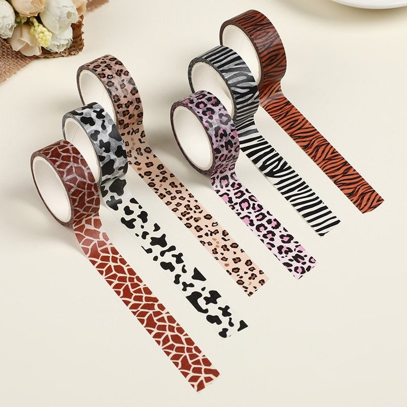 Animal Print Washi Tape 6 Rollen 1,5x50cm Leopard Zebra Giraffe Kuh Tape Planer Karten Handwerk Dekoratives Klebeband Journal Scrapbook Zubehör J1 Bild 1