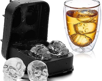 Silicone 3D Crâne Ice Cube Plateaux Maker Whisky Cocktail ballon rond Sphère Moules