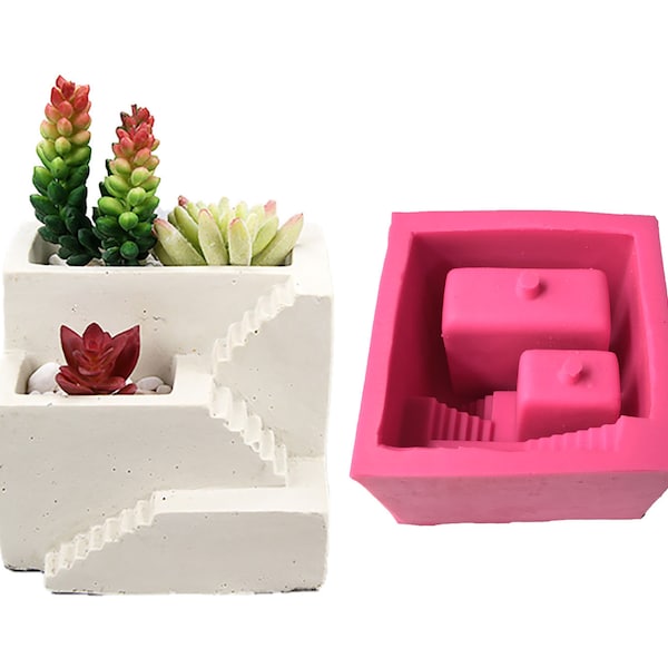 Escalier Jardinière Pot Moule en silicone Plantes succulentes moule pot moule béton moule jardinière Vase en ciment Moule plâtre pot de fleurs Moule Artisanat d’art,G376