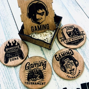 Wood Coasters Set Gaming, Wooden Coasters, Coaster Gift Set, Gamer Gift, Engraved Coasters Sets, Drink Coasters, Housewarming, Game Gifts