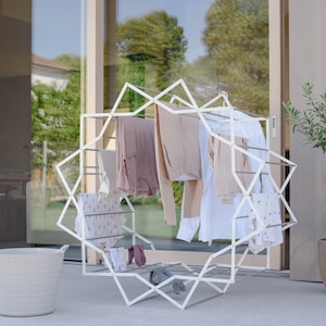 Smart Design Clothes Drying Rack - Foldable, Compact Laundry Room Hanger - Indoor, Outdoor Clothing Airer - Star Shape Stand - The Hodler