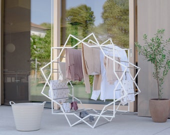 Smart Design Clothes Drying Rack - Foldable, Compact Laundry Room Hanger - Indoor, Outdoor Clothing Airer - Star Shape Stand - The Hodler