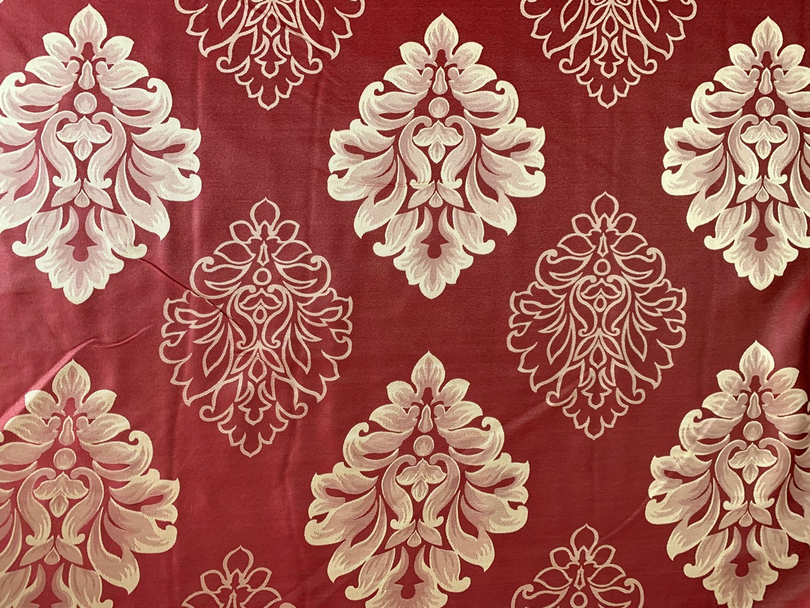 Dark Red & Gold Floral Damask Curtain Cushion Fabric Material Etsy