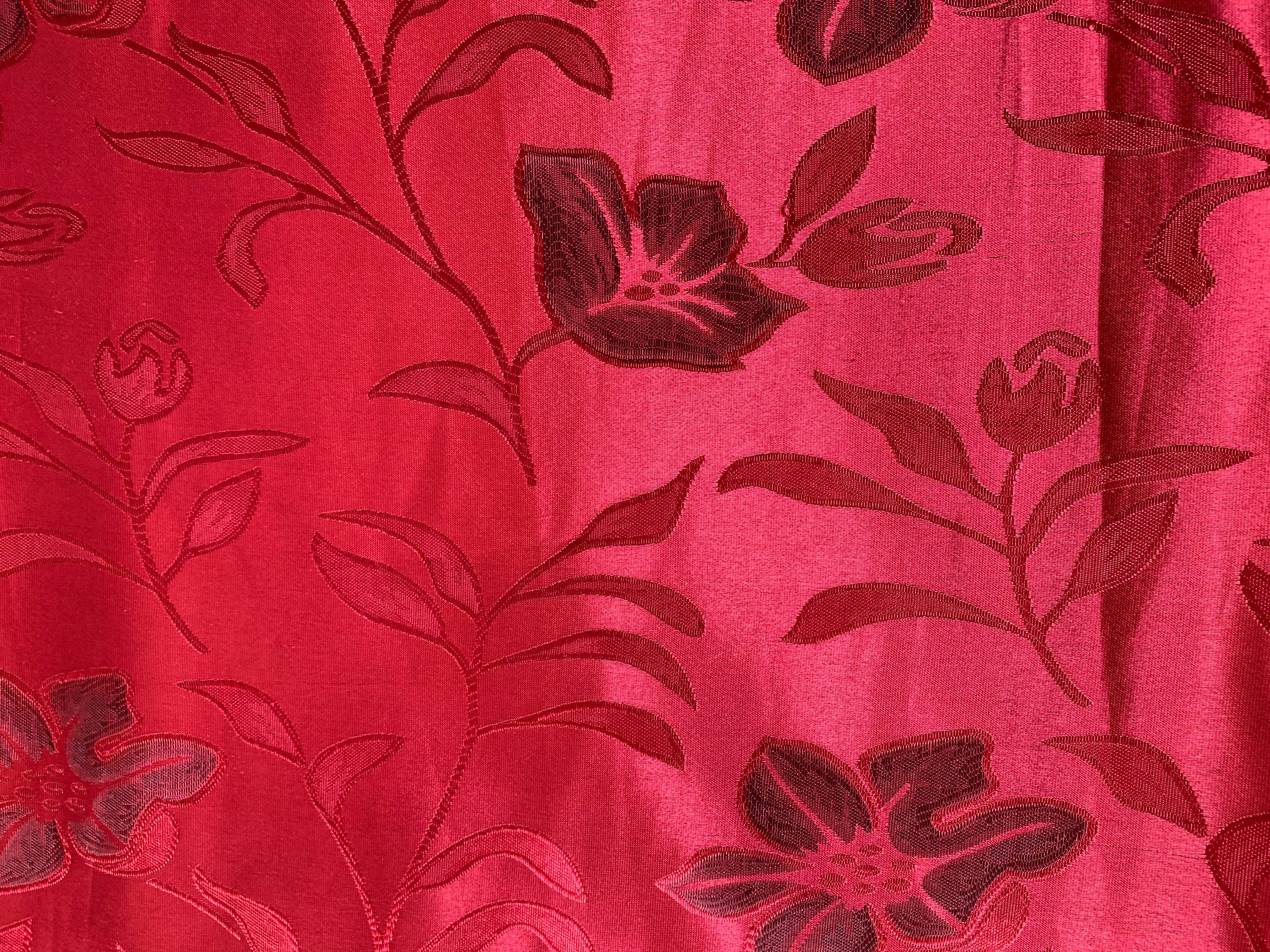Red Floral Curtain Cushion Fabric Material Etsy