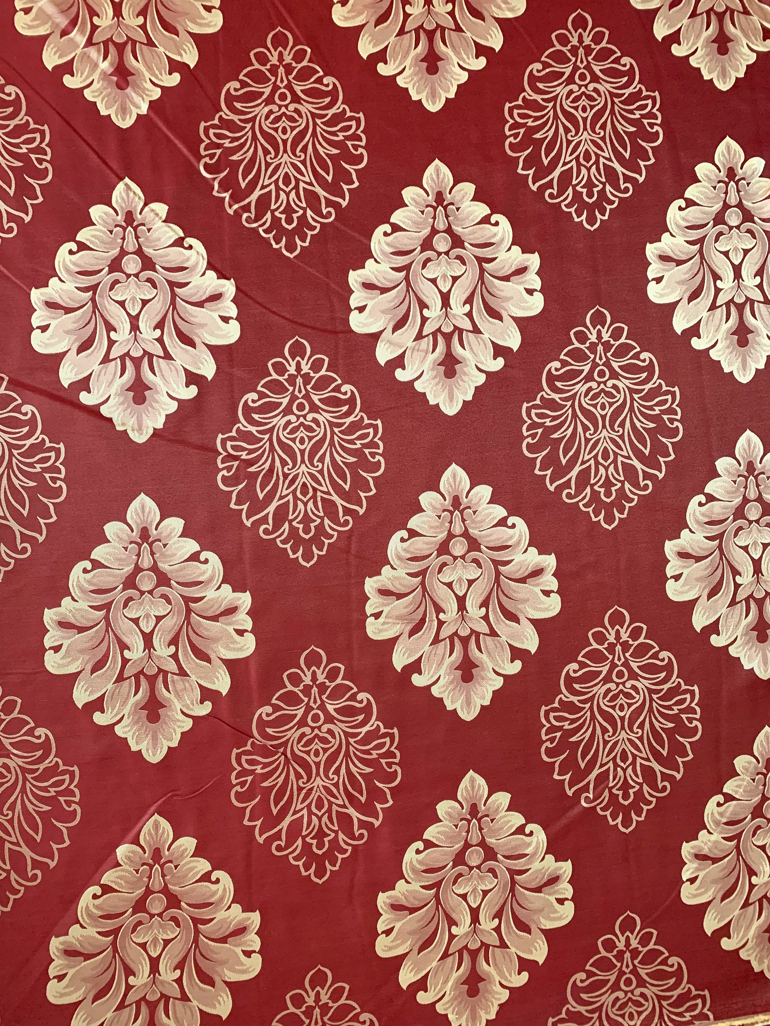Dark Red & Gold Floral Damask Curtain Cushion Fabric Material Etsy