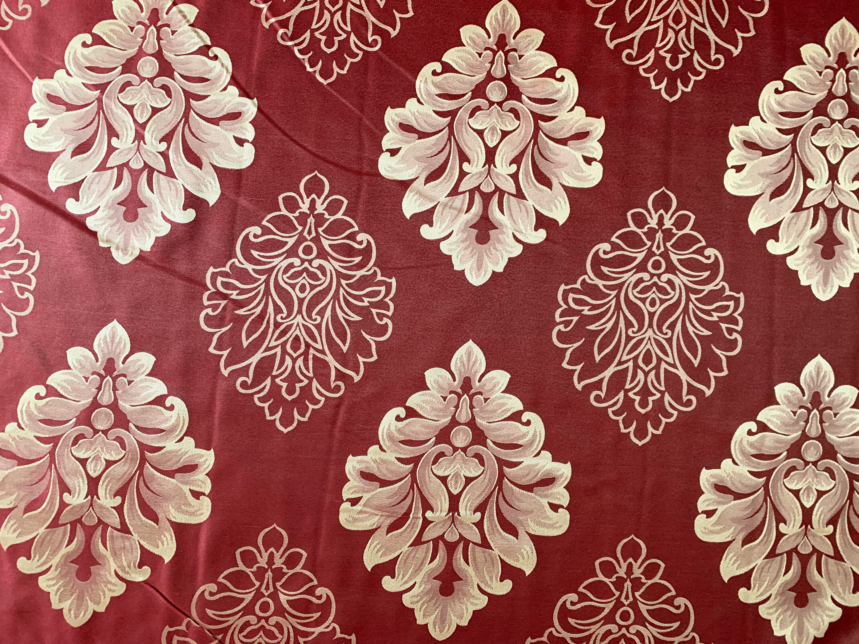 Dark Red & Gold Floral Damask Curtain Cushion Fabric Material Etsy