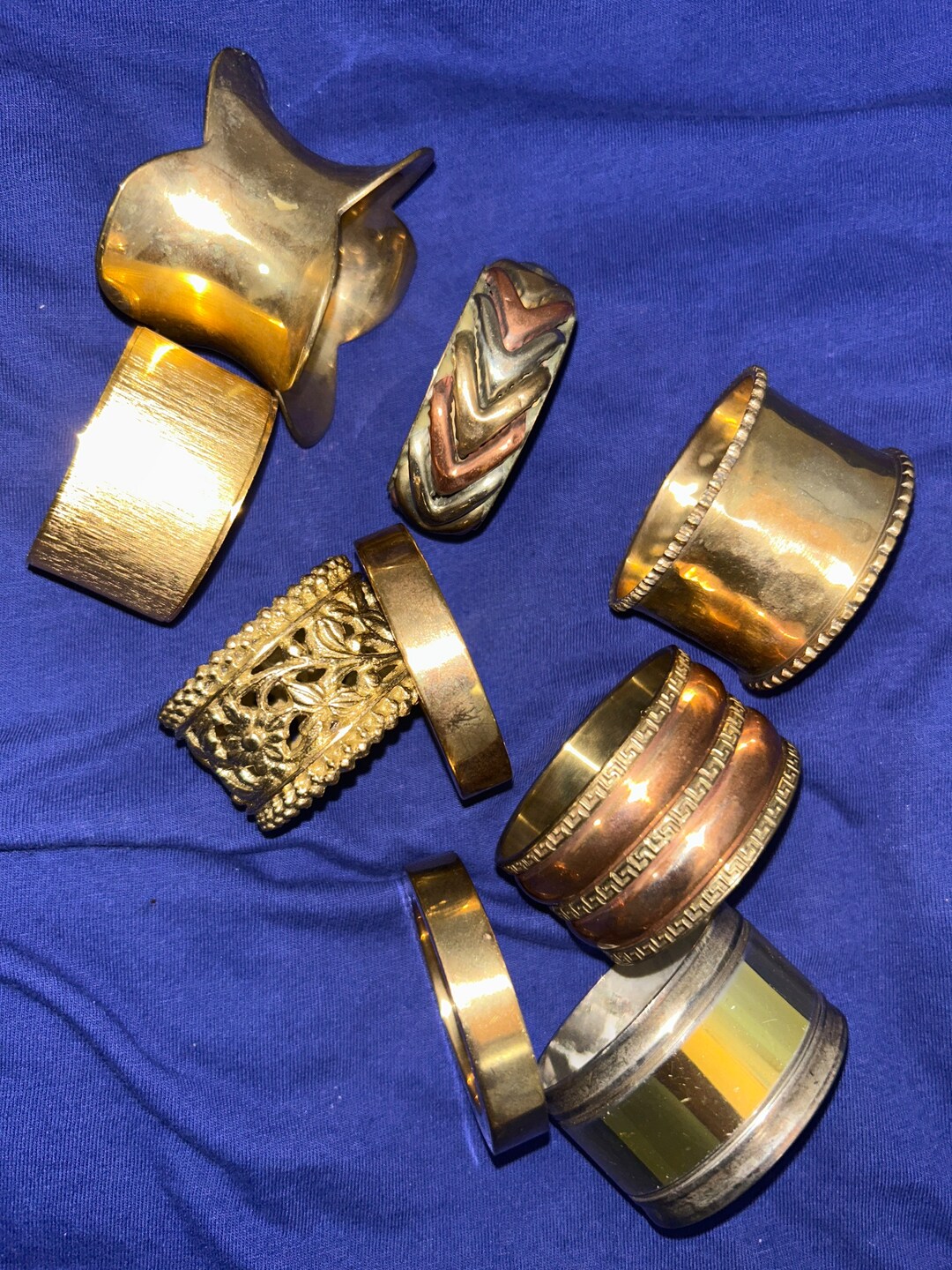 Set of Nine Assorted Brass Napkin Rings in Nice Condition. All Etsy