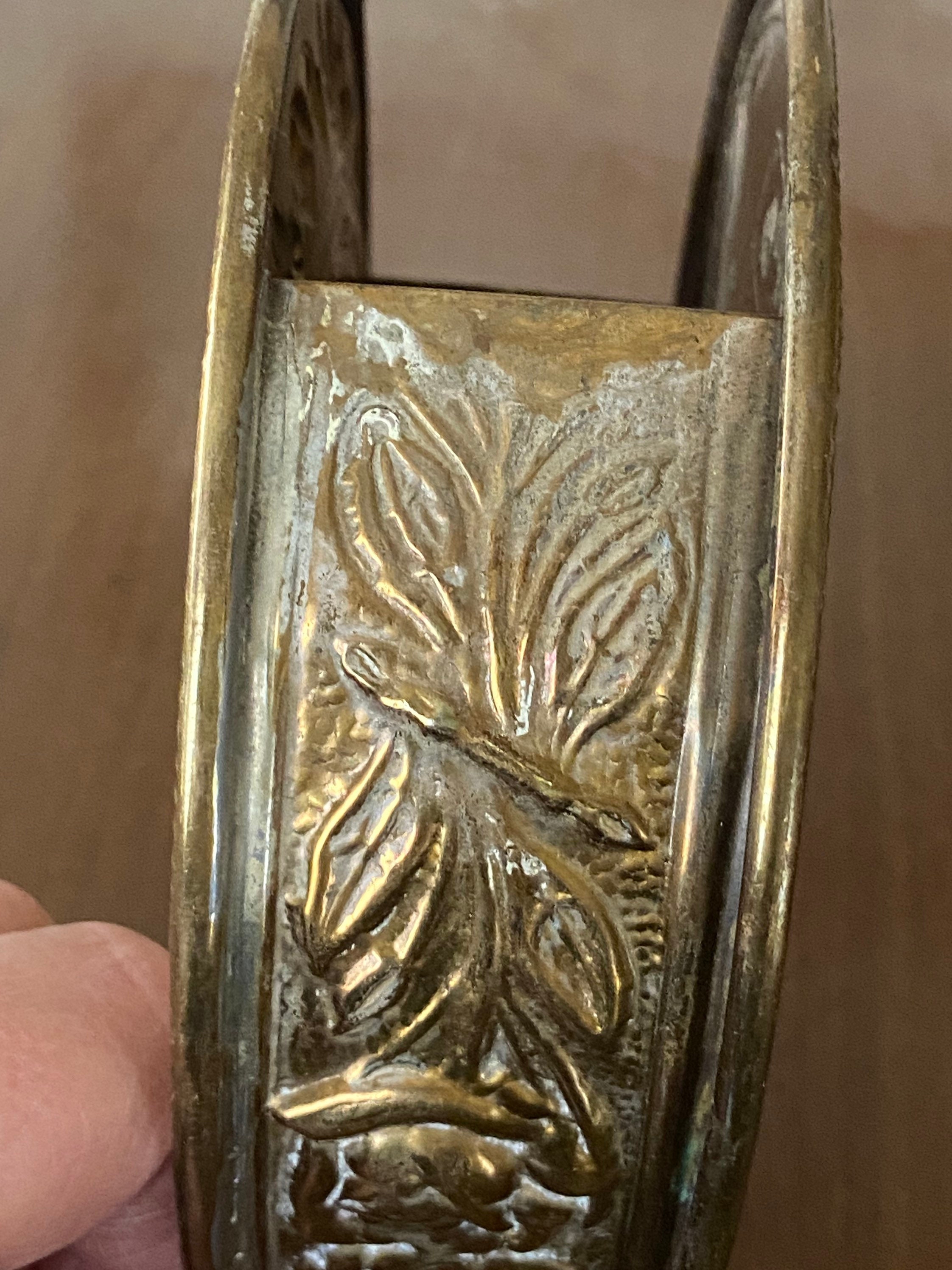 Old Patinaed Brass Fireplace Match Holder With Colonial Etsy