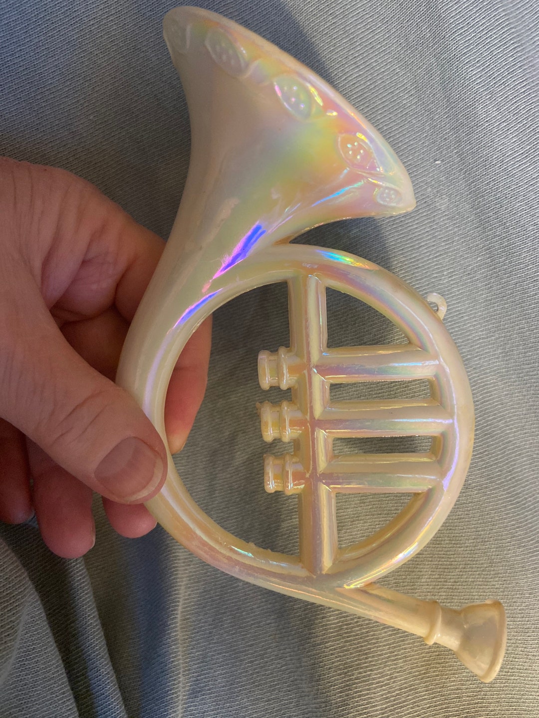 Vintage Iridescent Plastic French Horn Christmas Tree Ornament Etsy