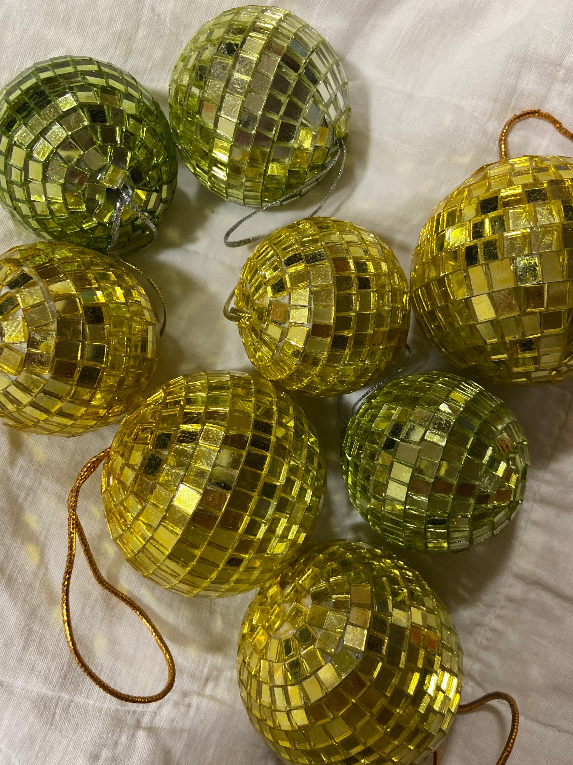 Lot 6 vintage 3 wide Gold Glass Mirror Disco Balls Ornaments