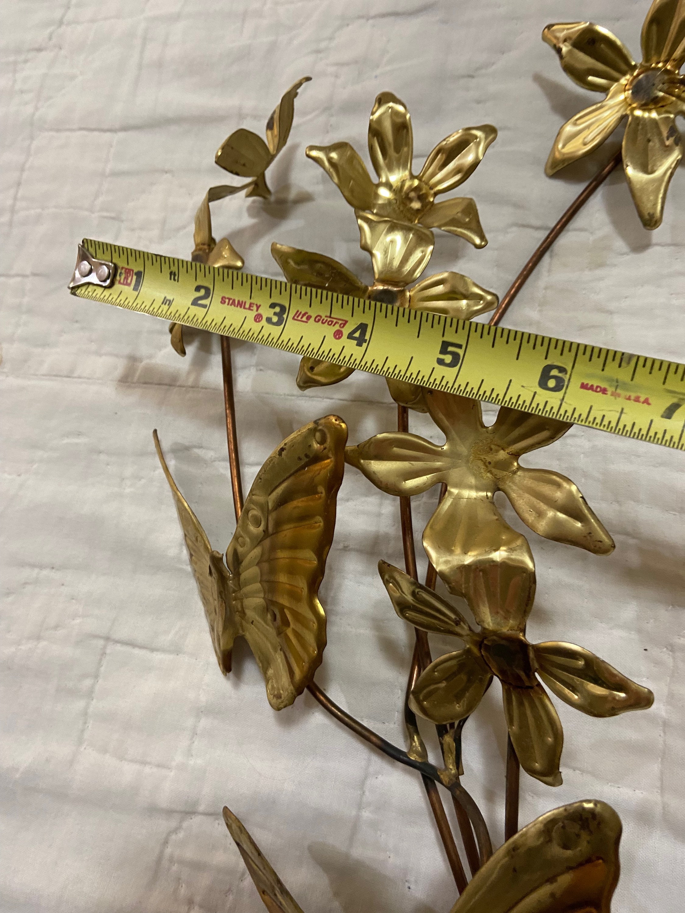 Vintage brass and copper flowers and butterflies wallhanging