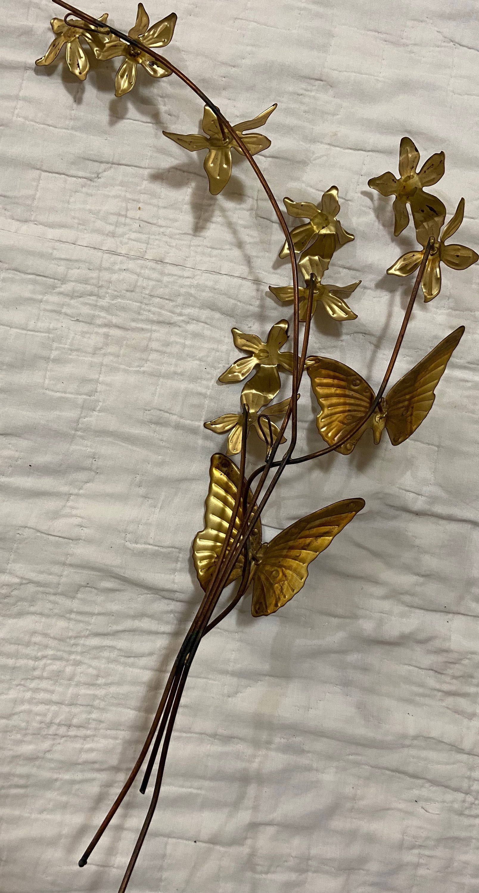 Vintage brass and copper flowers and butterflies wallhanging