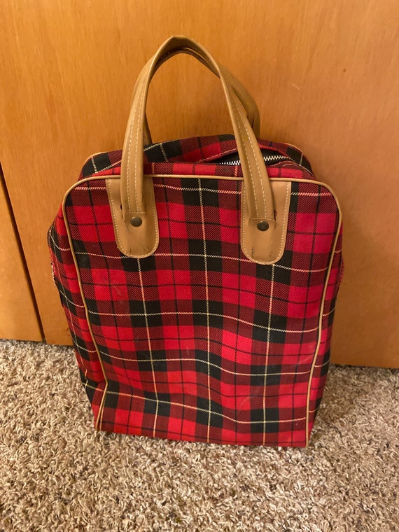 Vintage black and red tartan plaid lunch bag
