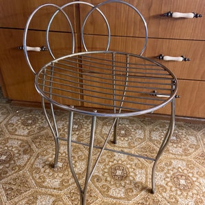 Vintage 1950s  MCM Joal-Flex style vanity stool/ powder chair made of a metal chrome