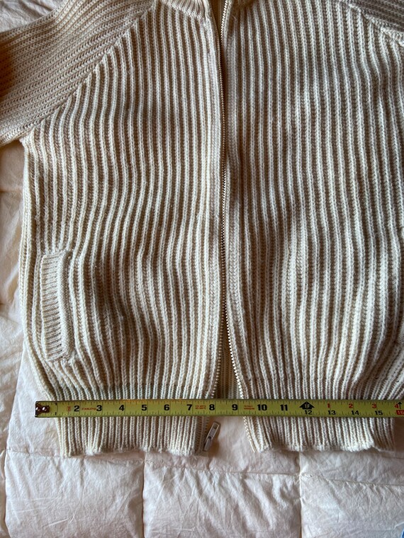 Sweater white cream vintage collared zippered car… - image 4