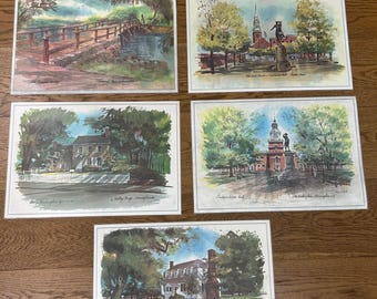 Vintage set of five vinyl patriotic plasticized bicentennial 1976 American sites placemats. Nice condition. See photos