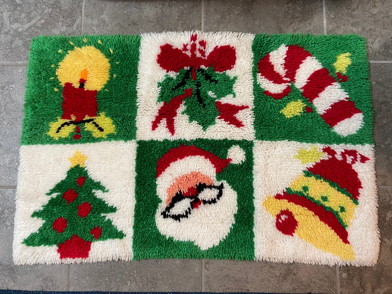 Vintage handmade hooked rug for Christmas Etsy