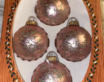 Pinkmas Original Box Pink Christmas Vintage Krebs Glass Christmas Ornaments Light Pink Ornaments 1990s