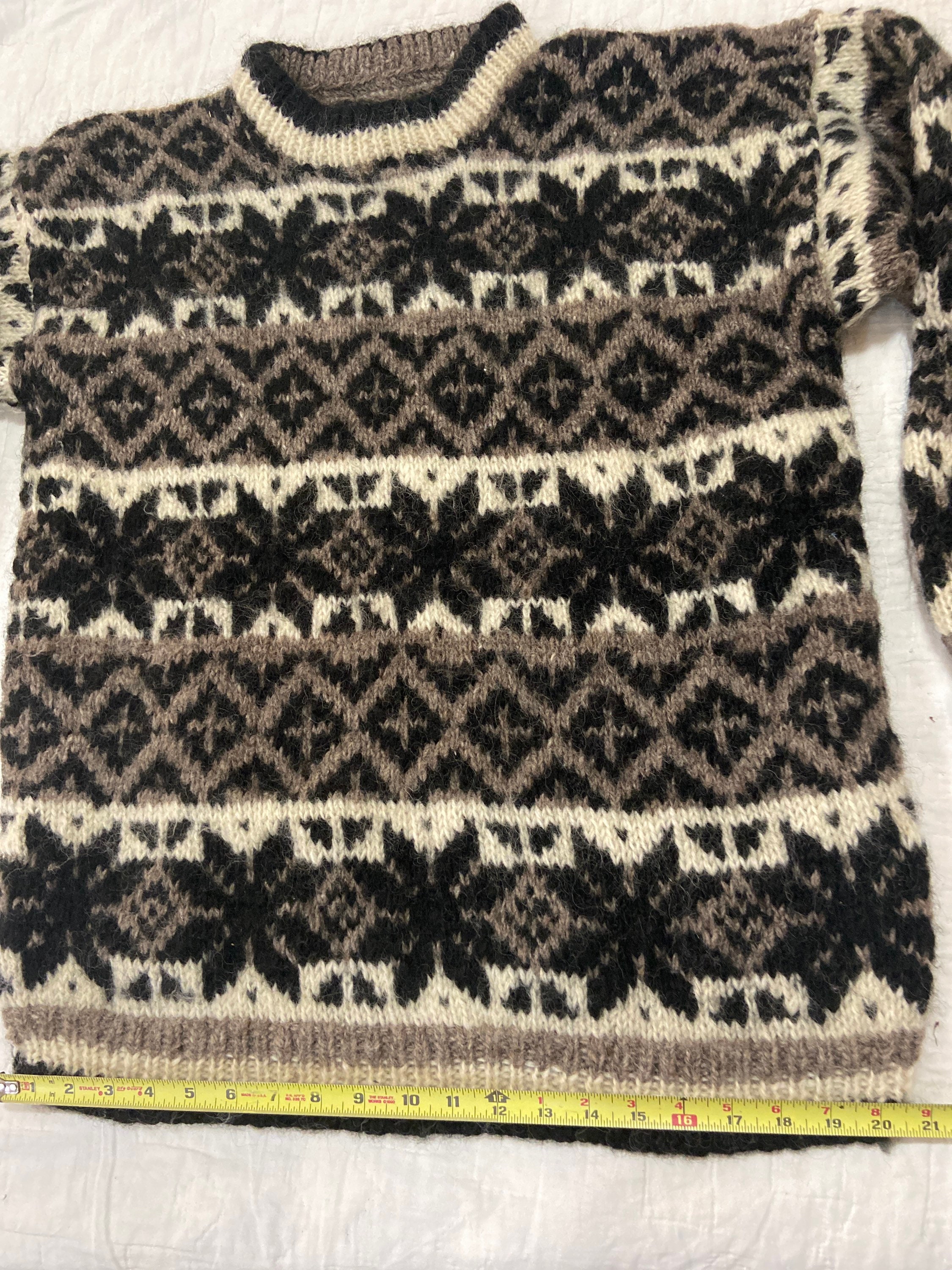 Nepal Made All Wool Bulky Vintage Large Sweater in Browns/beige 