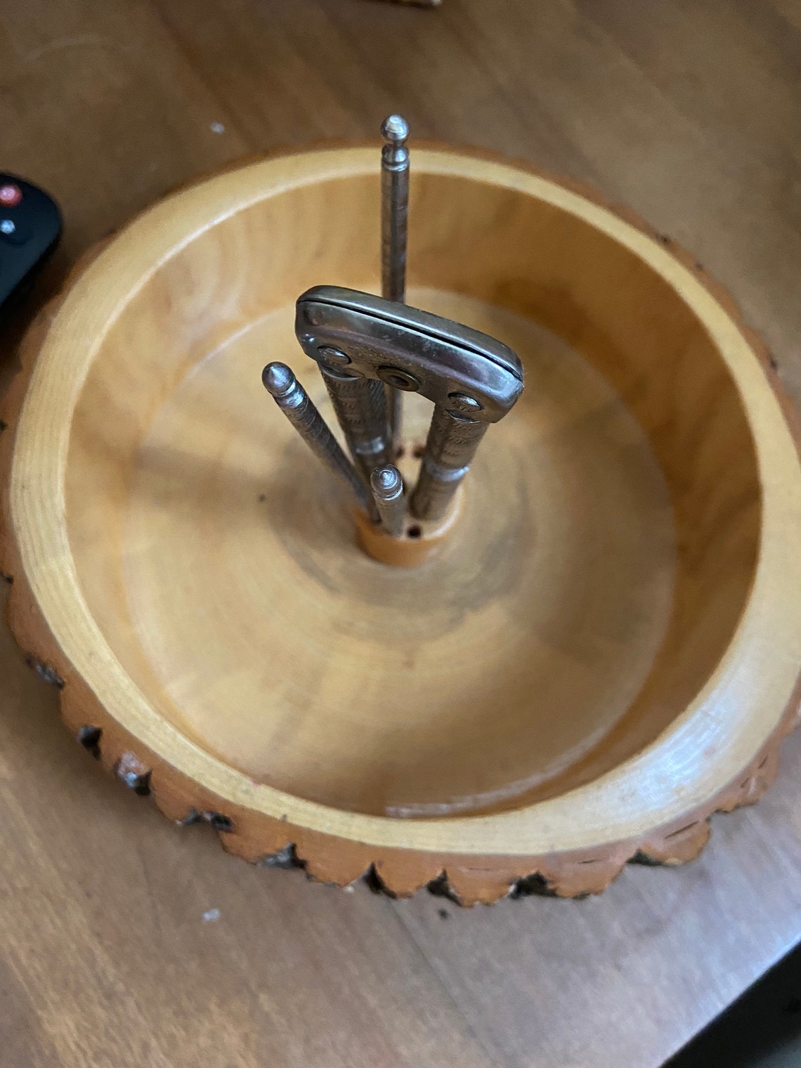 Vintage wooden nut bowl with cracker and picks Etsy