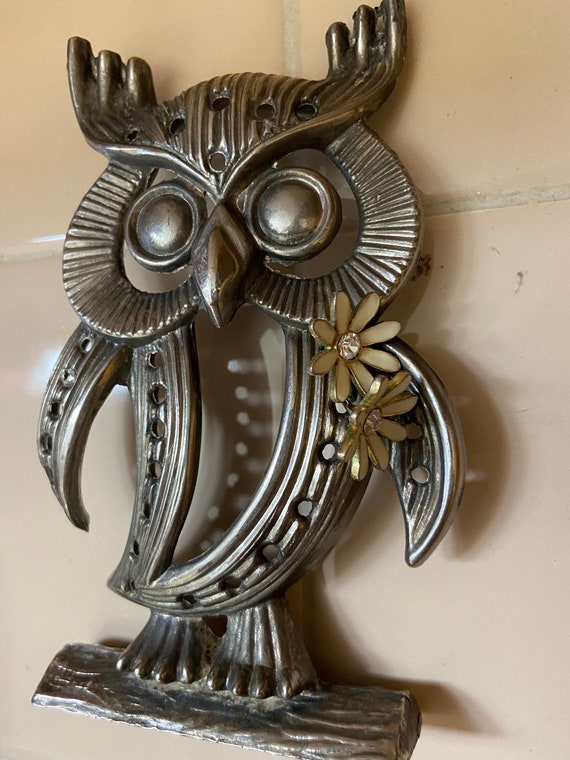 Vintage Hong Kong made 70s silver plated owl earr… - image 4