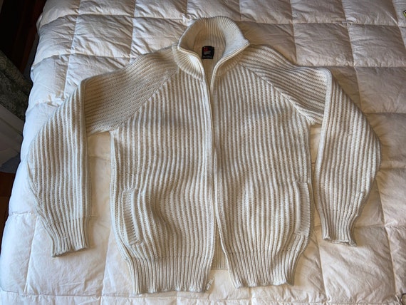 Sweater white cream vintage collared zippered car… - image 1