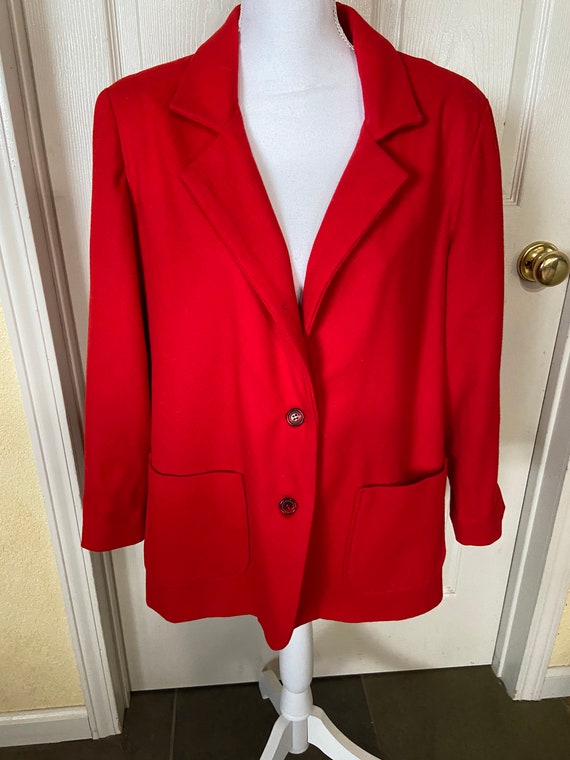 Christmas Red Pendleton wool blazer with button f… - image 1