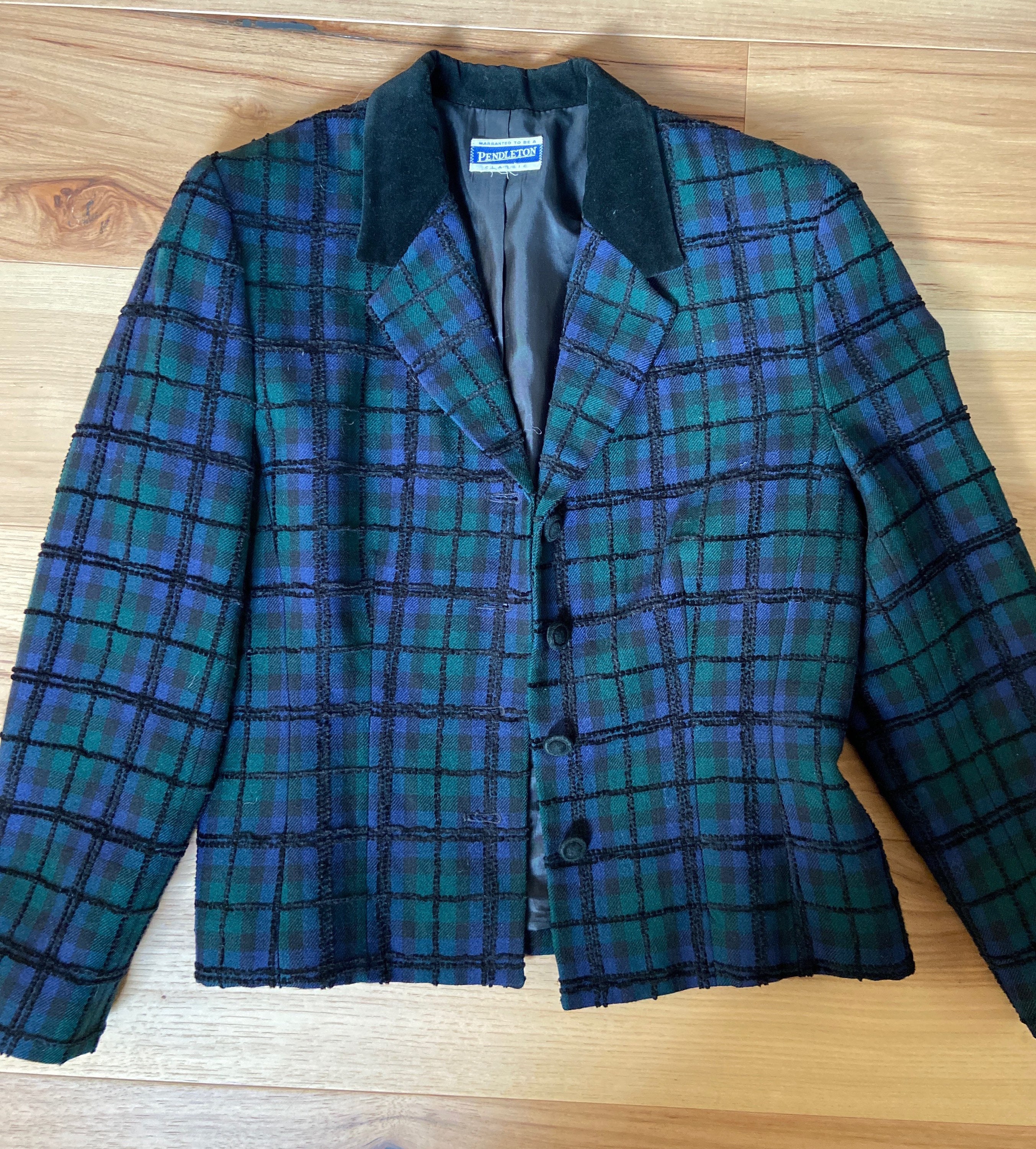 Ladies Vintage Pendleton Lined Wool Green, Blue and Black