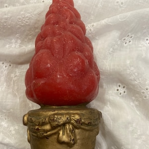 Vintage red decorative Christmas candle for table or mantle aprox 8 1/2” in hgt. This Christmas tree candle has not been lit. 2 available