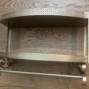 Retro 1960s atomic era vintage metal painted bronze/gold  MCM shelf for kitchen spices or bath essentials.