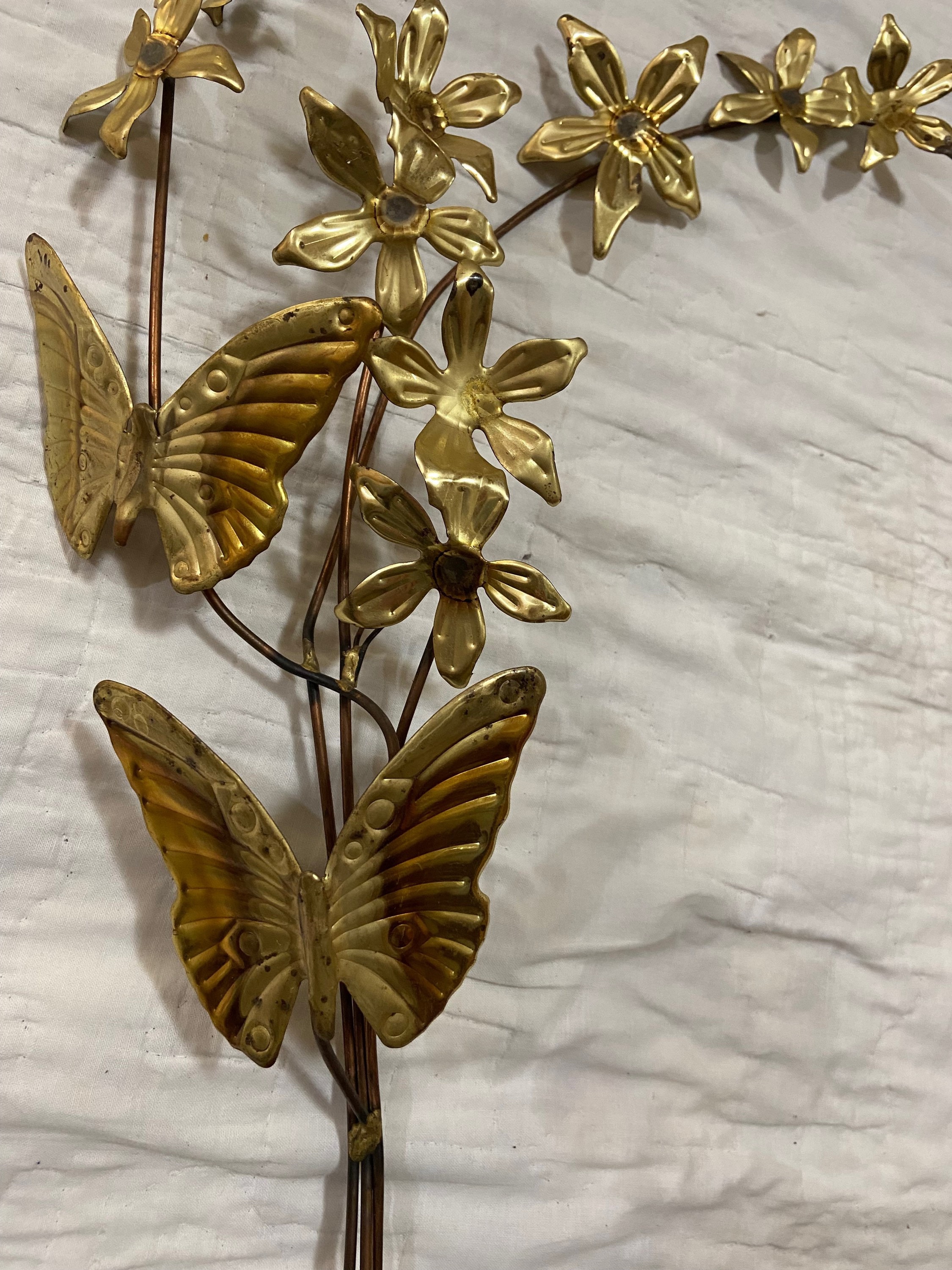 Vintage brass and copper flowers and butterflies wallhanging