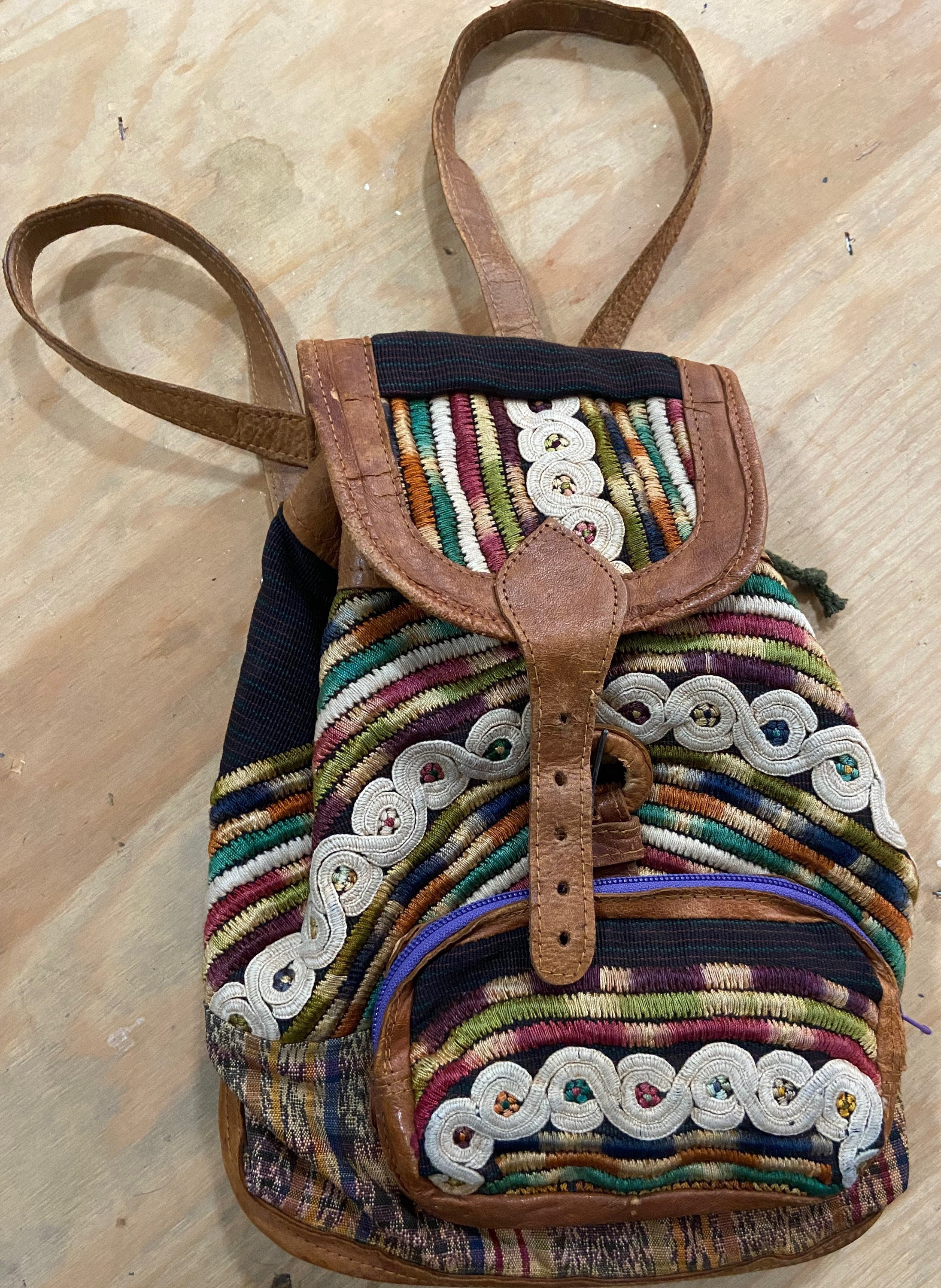 Vintage Boho Aztec Purse/ Backpack/ Leather and Weave  display picture 1