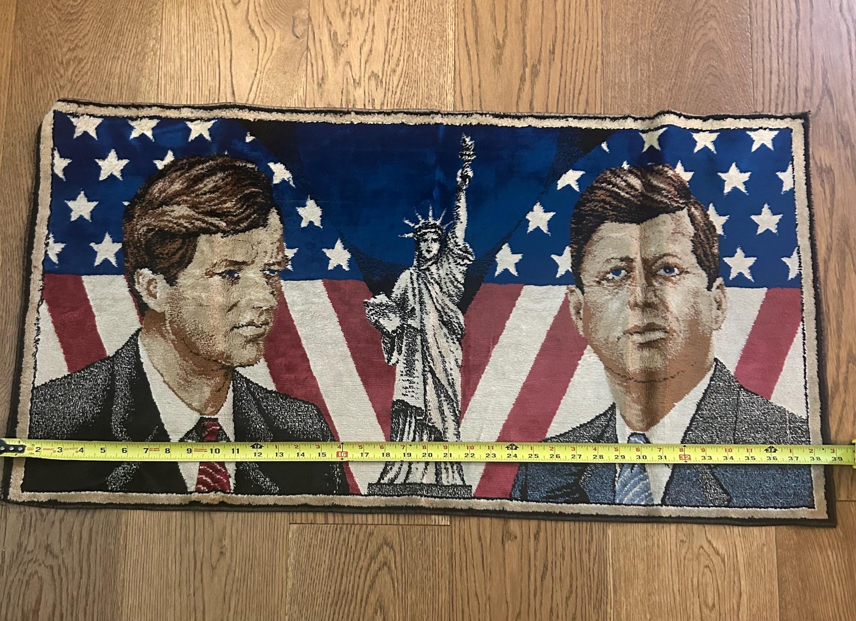 60s 70sケネディ　タペストリー　ラグ　マット　ビンテージ　星条旗　JFK Rare 1970s Italy Made Rug/wallhanging/tapestry Featuring JFK and