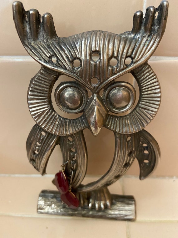 Vintage Hong Kong made 70s silver plated owl earr… - image 1