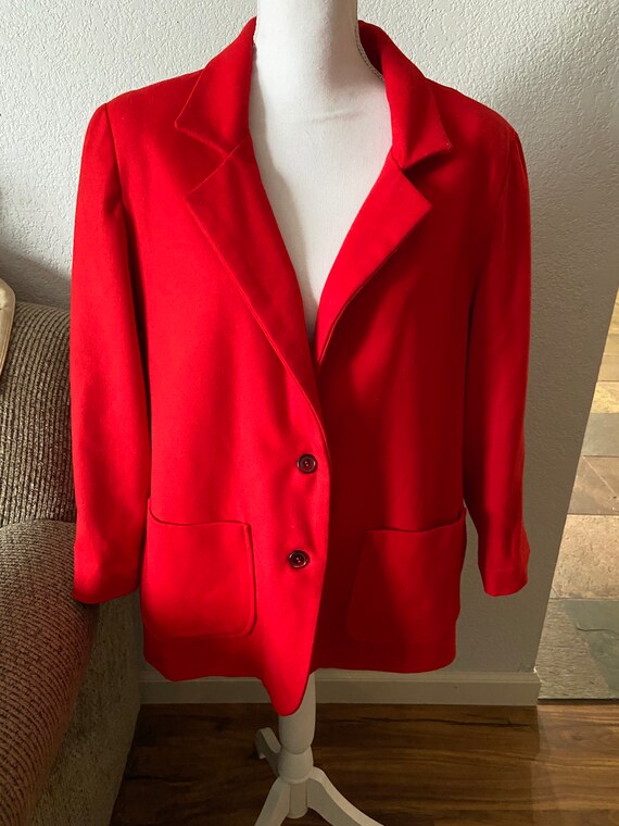 Christmas Red Pendleton wool blazer with button f… - image 2