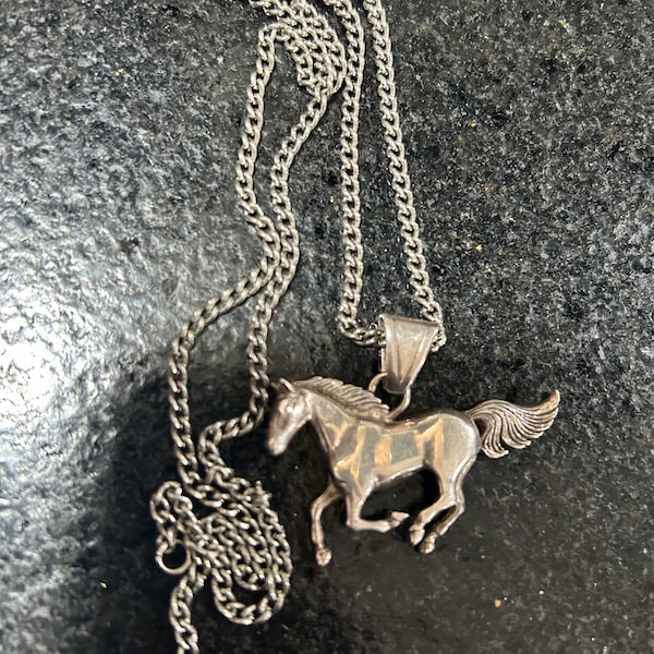 Navajo artist Glenn Sandoval signed, vintage Native American made sterling silver horse necklace. Awesome horse lover gift!