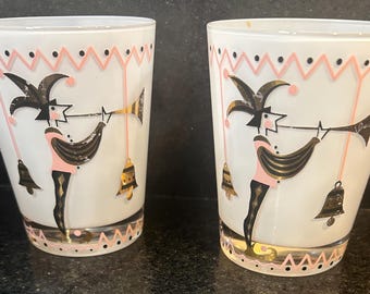 Gay Fad Harlequin Court Jester pair/two cocktail glasses.Great for the bar! Very nice condition. See photos for measurements and condition.