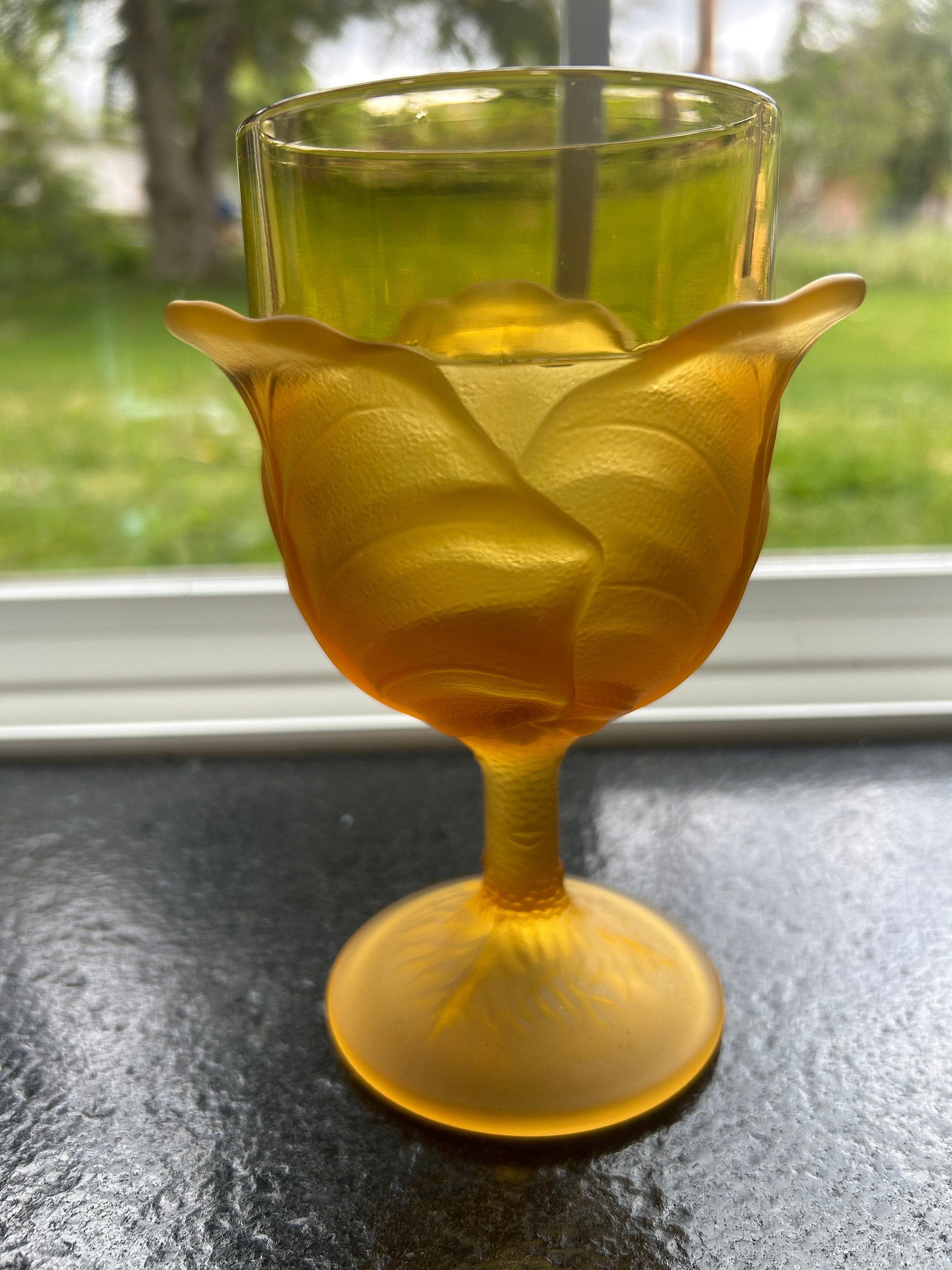 Trestle Goblets Set of 4, Indigo Retired set of four cabbage leaf glass goblet main image 1