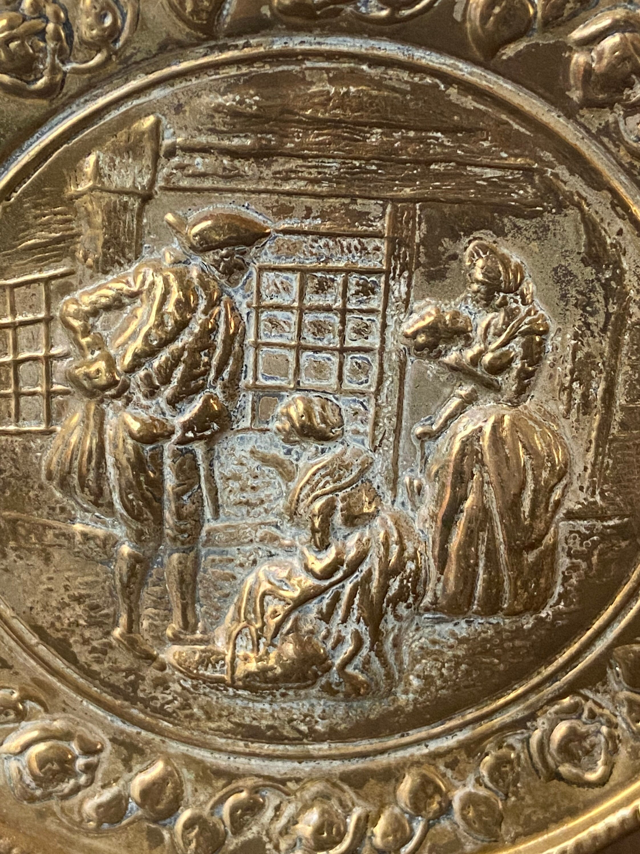 Old Patinaed Brass Fireplace Match Holder With Colonial Etsy