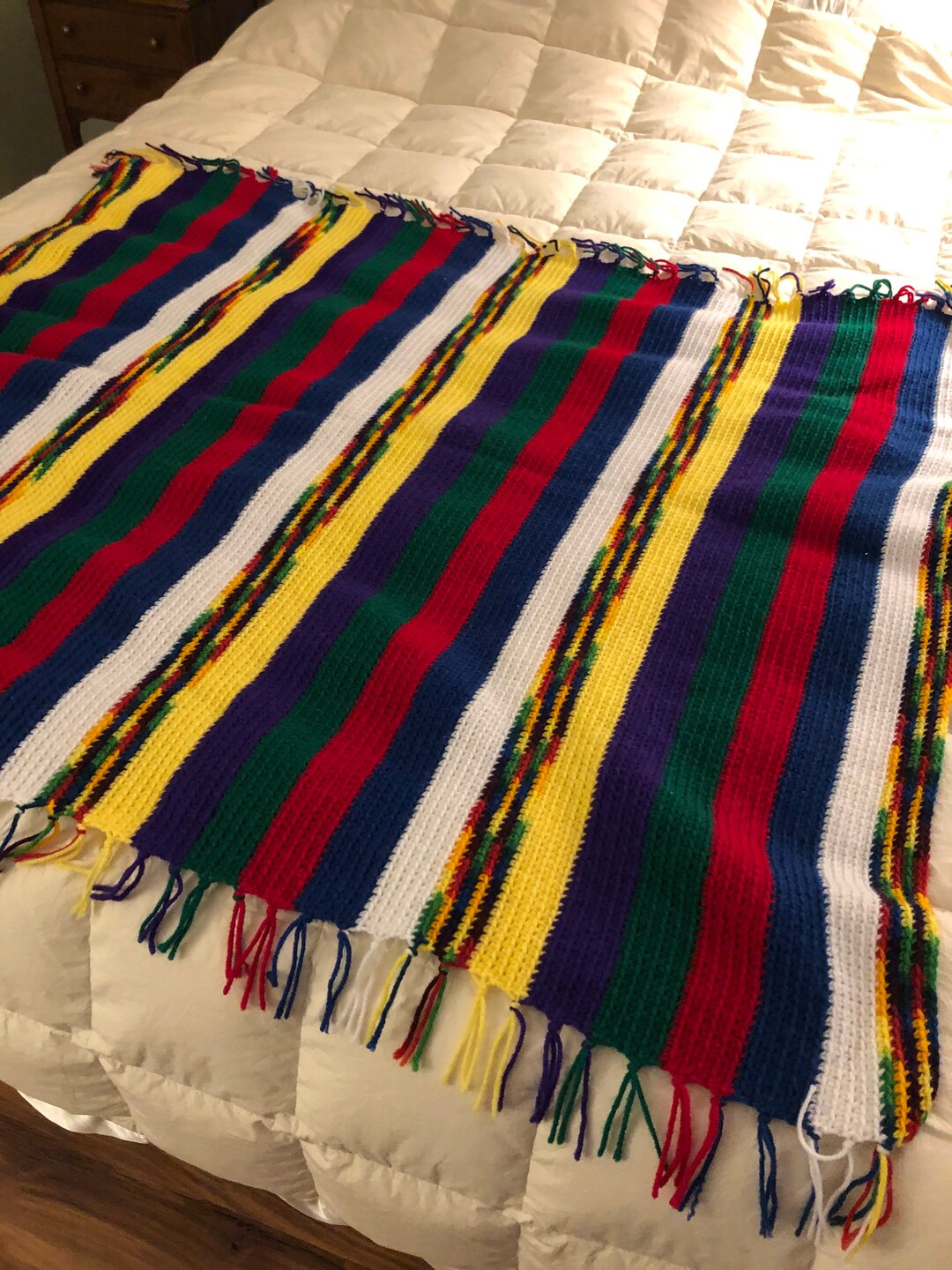 Rainbow Colored Afghan and is Washable. Beautiful Vibrant Colors and in ...
