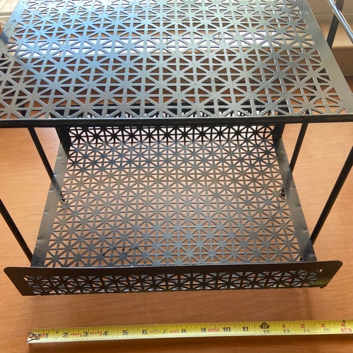 Shops Vintage rare black atomic era magazine/smoking stand /quatrefoil design metal/plant stand/ metal mesh magazine rack/retro MCM tiered stand