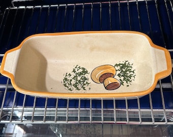 Los Angeles pottery baking loaf pan with mushrooms motif circa 1970s