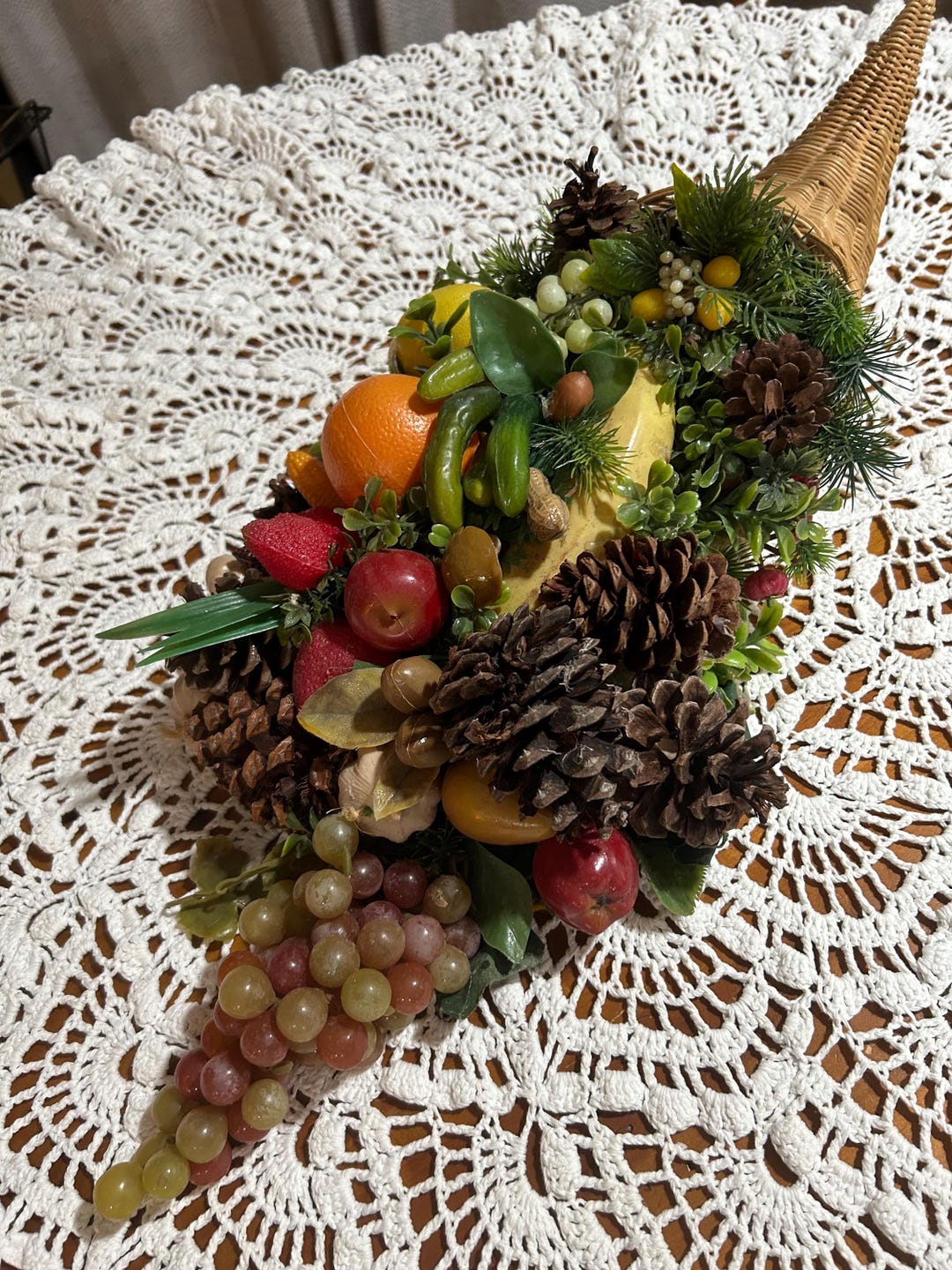 Cornucopia Real Vintage Handmade Beautiful Large Cornucopia With Real Pinecones and ...