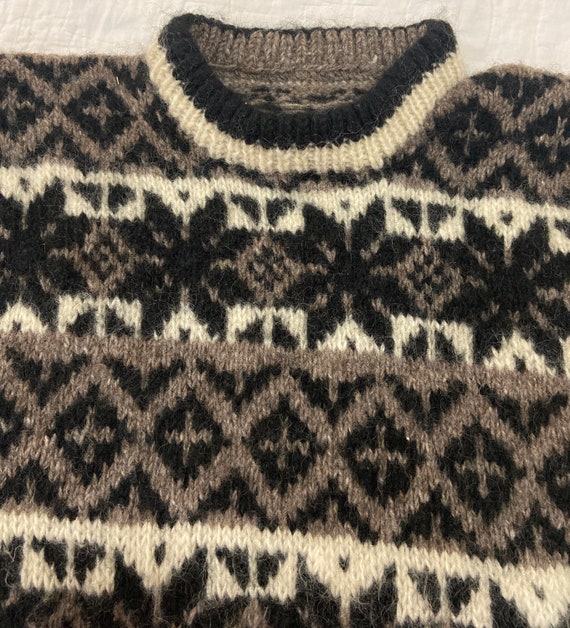 Nepal Made All Wool Bulky Vintage Large Sweater in Browns